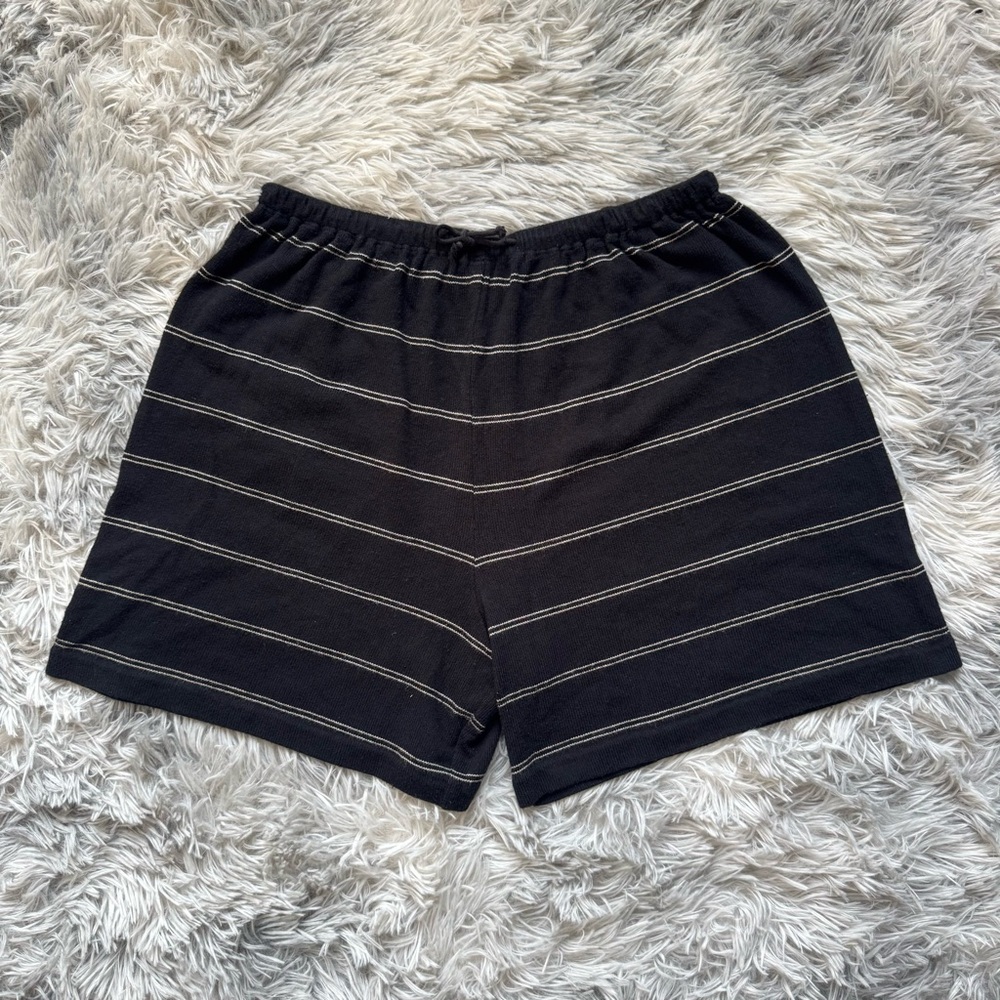 Vince XS Knit Black Beige Shorts Stretch Waist High Rise Pajama Loungewear